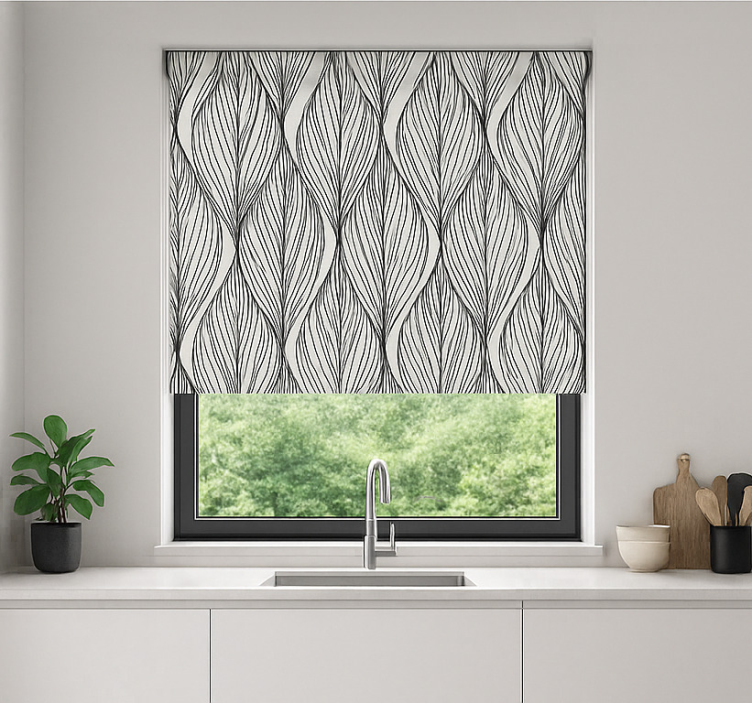 Geometric grey leaves blind kitchen - TenStickers
