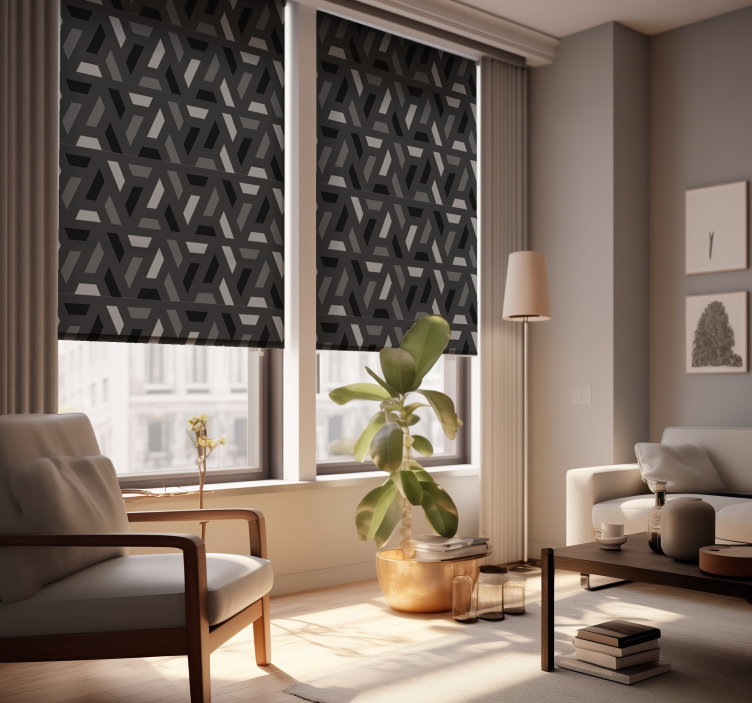 geometric triangles black tones Living room blind - TenStickers