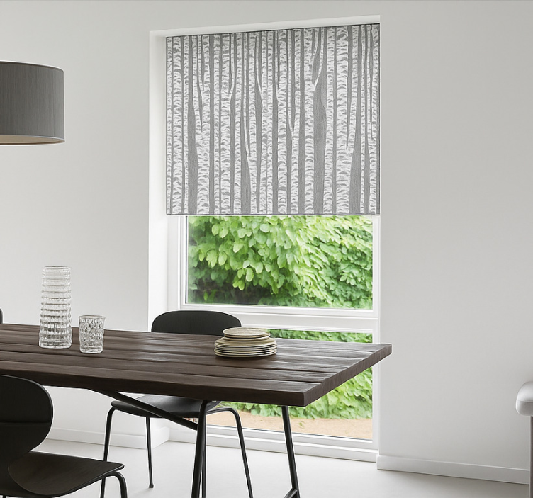 Grey tree bark print dining room blind - TenStickers