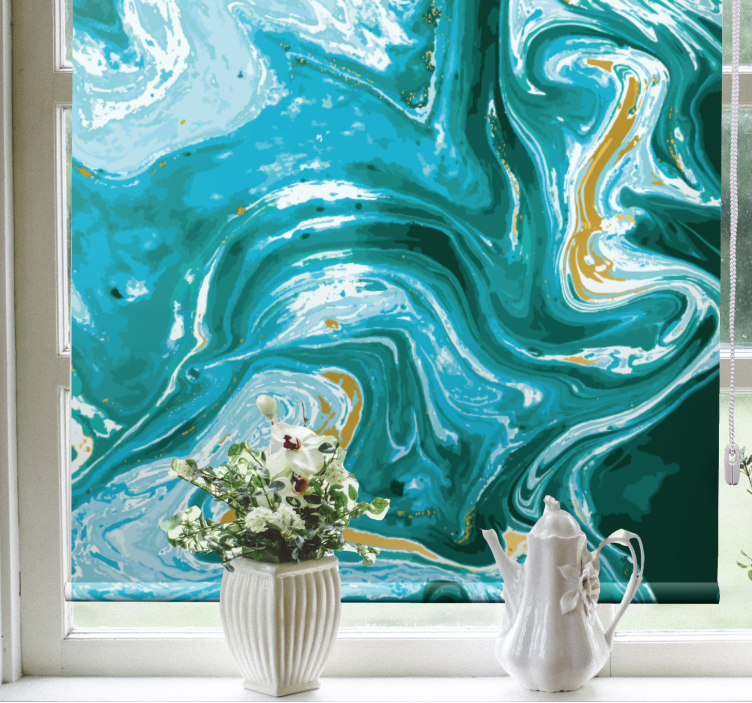 Marbled Aqua Swirls pattern roller blind - TenStickers