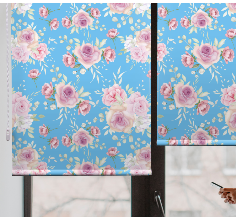 Blue roses pattern floral roller blind - TenStickers