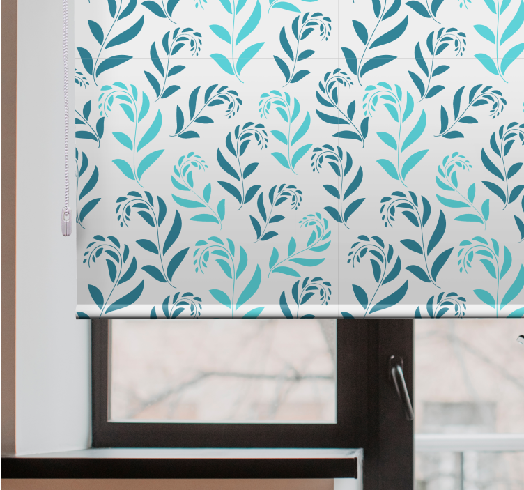 Blue stylised leaf pattern blind flowers and plants - TenStickers