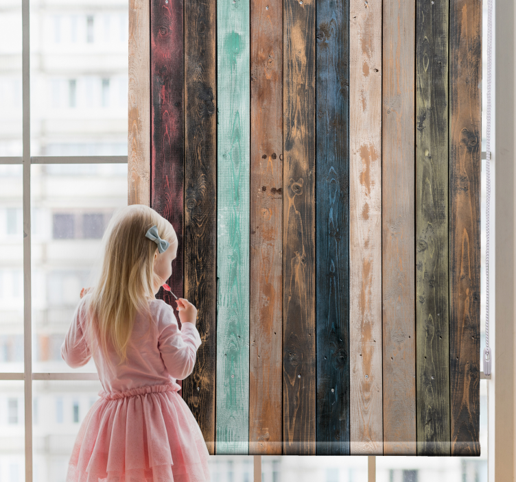 Colorful rustic wooden planks pattern roller blind - TenStickers