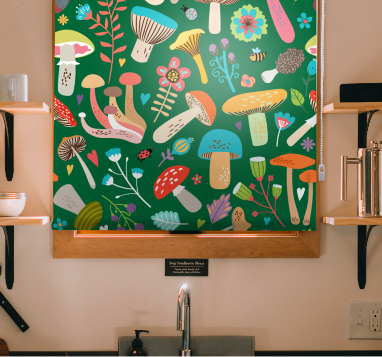 Vibrant Mushroom Motif blind flowers and plants - TenStickers