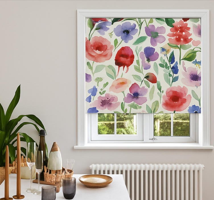 Vibrant watercolor floral living room blind - TenStickers