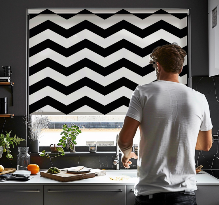 White and black chevron pattern blind kitchen - TenStickers