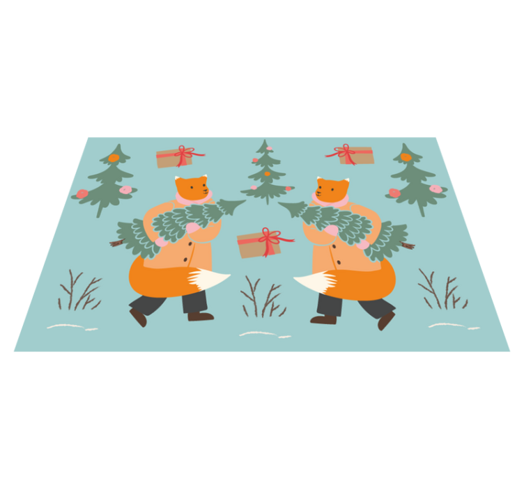 Christmas placemats featuring a festive fox with tree - TenStickers