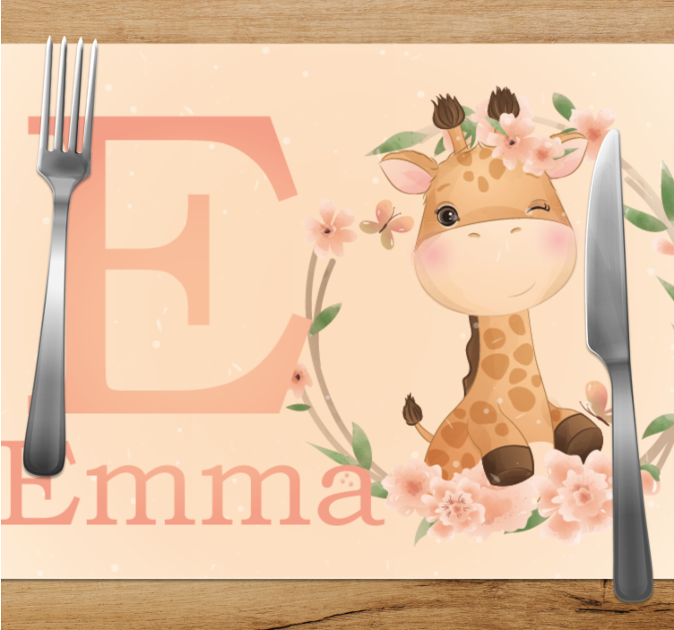 Cute giraffe for girl with name placemats - TenStickers