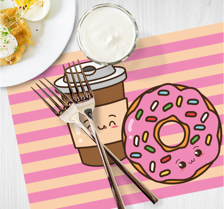 Pink donut and coffee original placemats - TenStickers