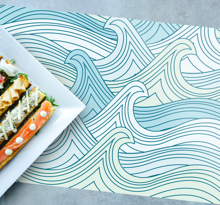 Sea waves hand-drawn pattern vinyl placemats - TenStickers