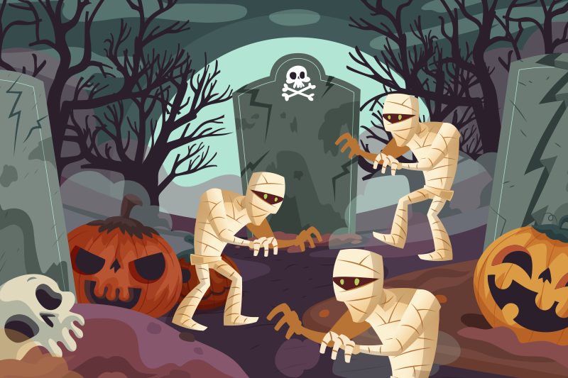 Halloween placemats mummies rising from graves - TenStickers