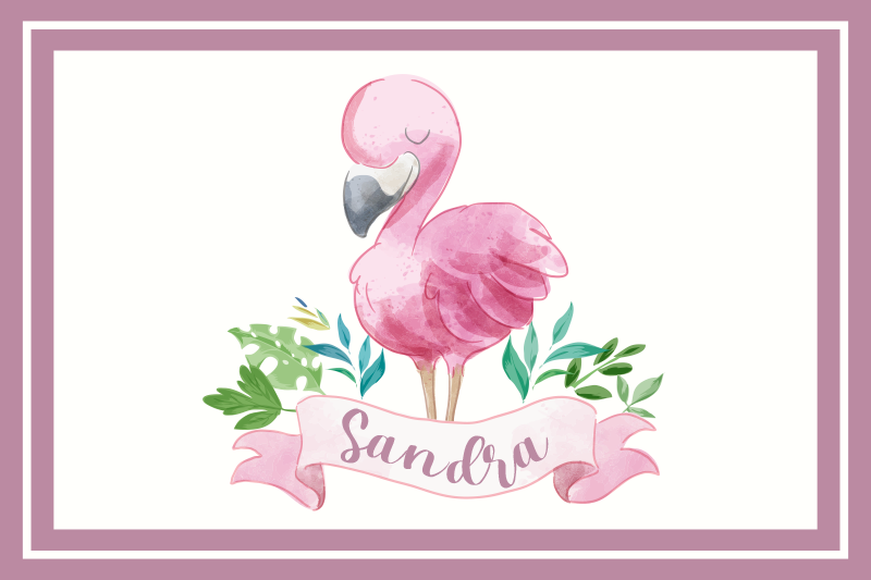 Personalised placemats flamingo with ribbon design - TenStickers