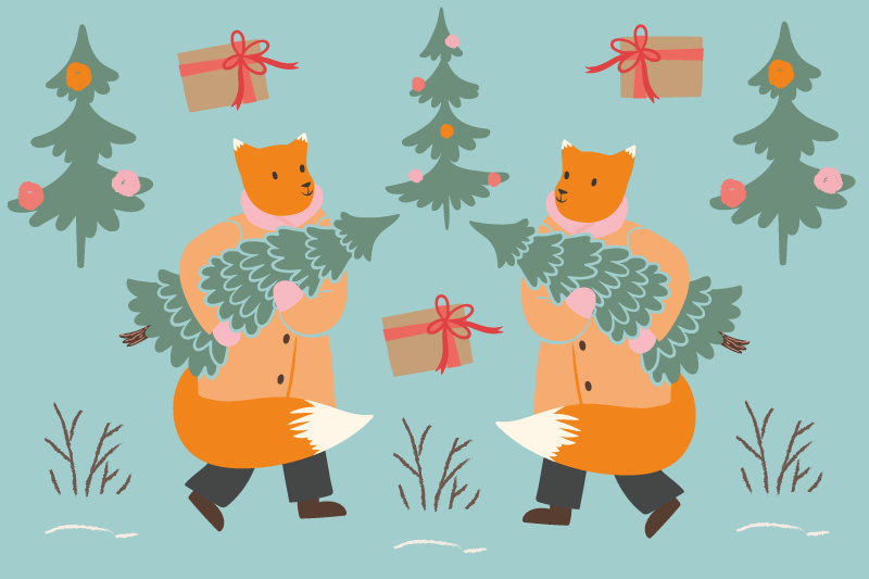 Christmas placemats featuring a festive fox with tree - TenStickers