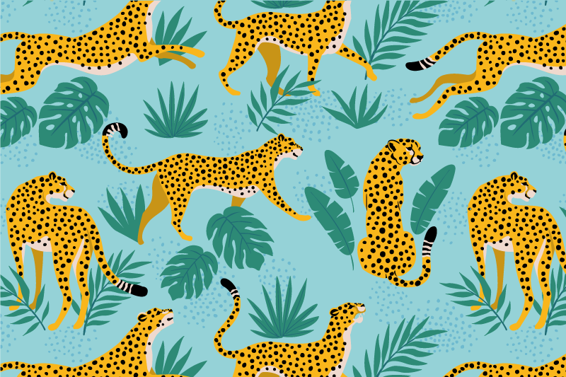 Original placemats with leopard patterns and green leaves - TenStickers