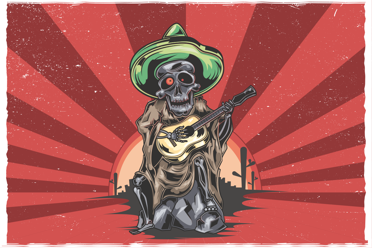 Halloween placemats skeleton mariachi player - TenStickers