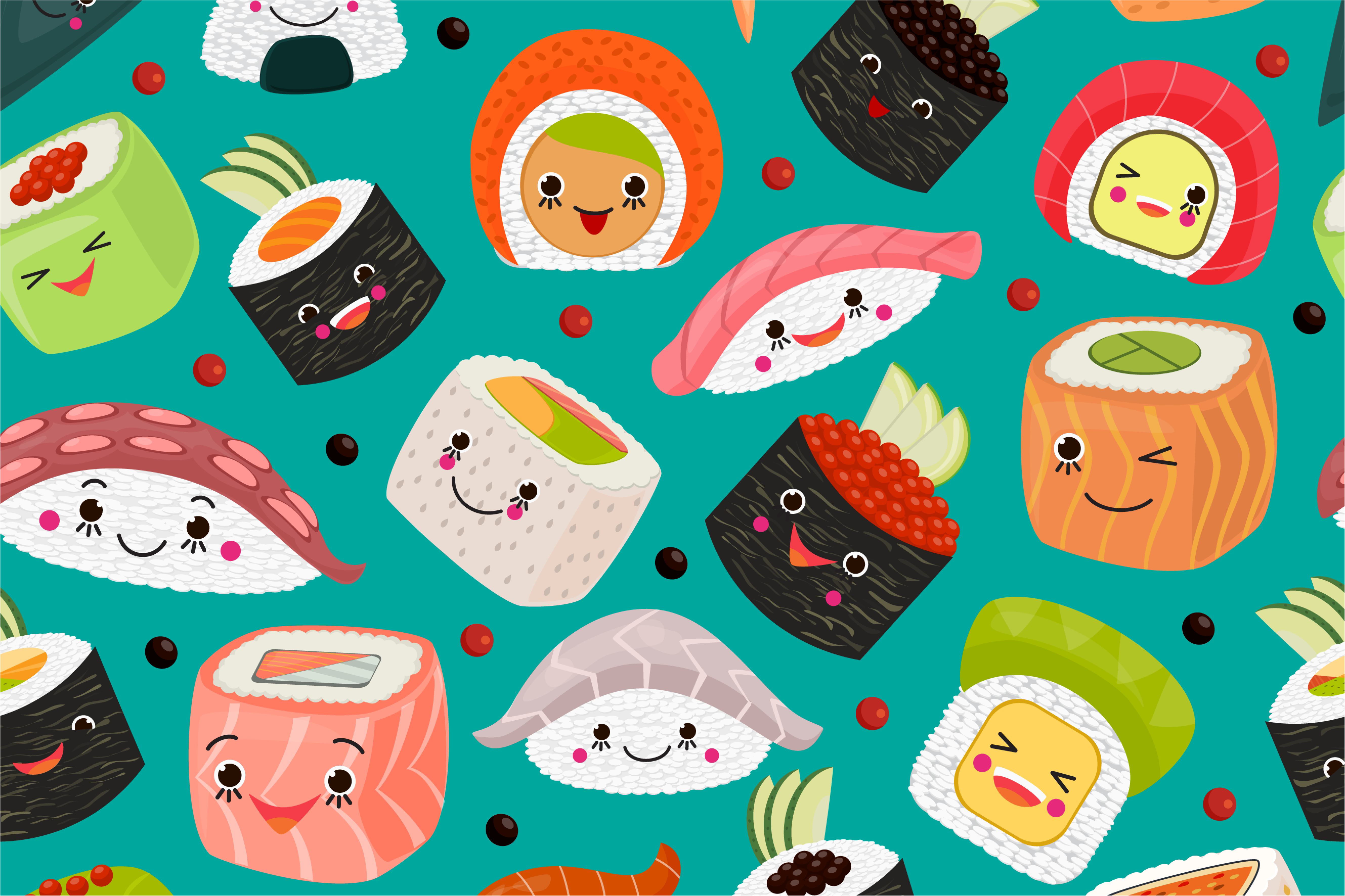 Children placemats cute sushi characters - TenStickers