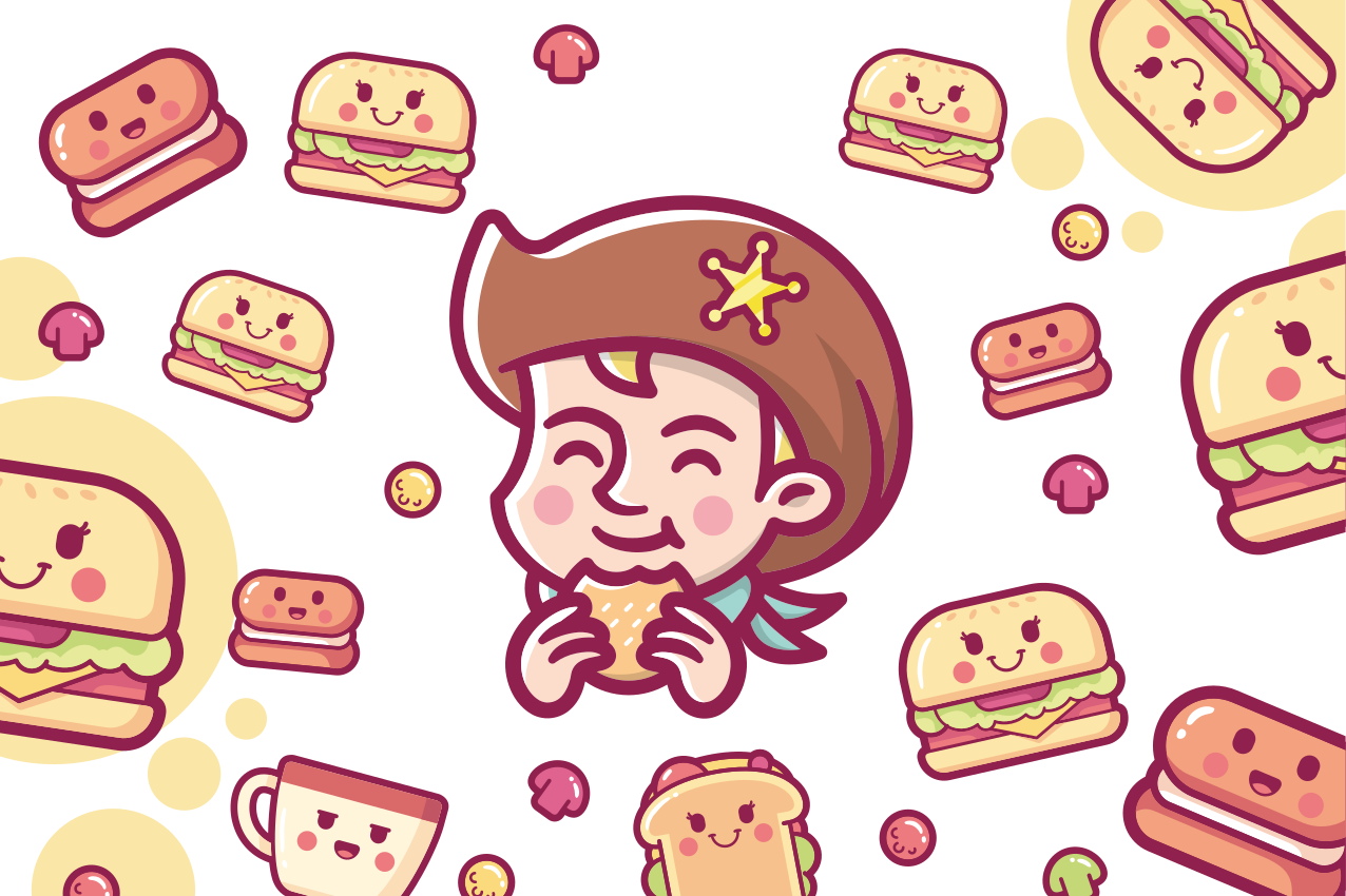 Children placemats cheerful kid enjoying burgers - TenStickers