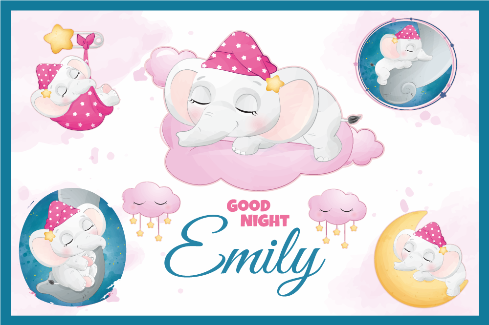 Sleepy elephant with name children placemats - TenStickers