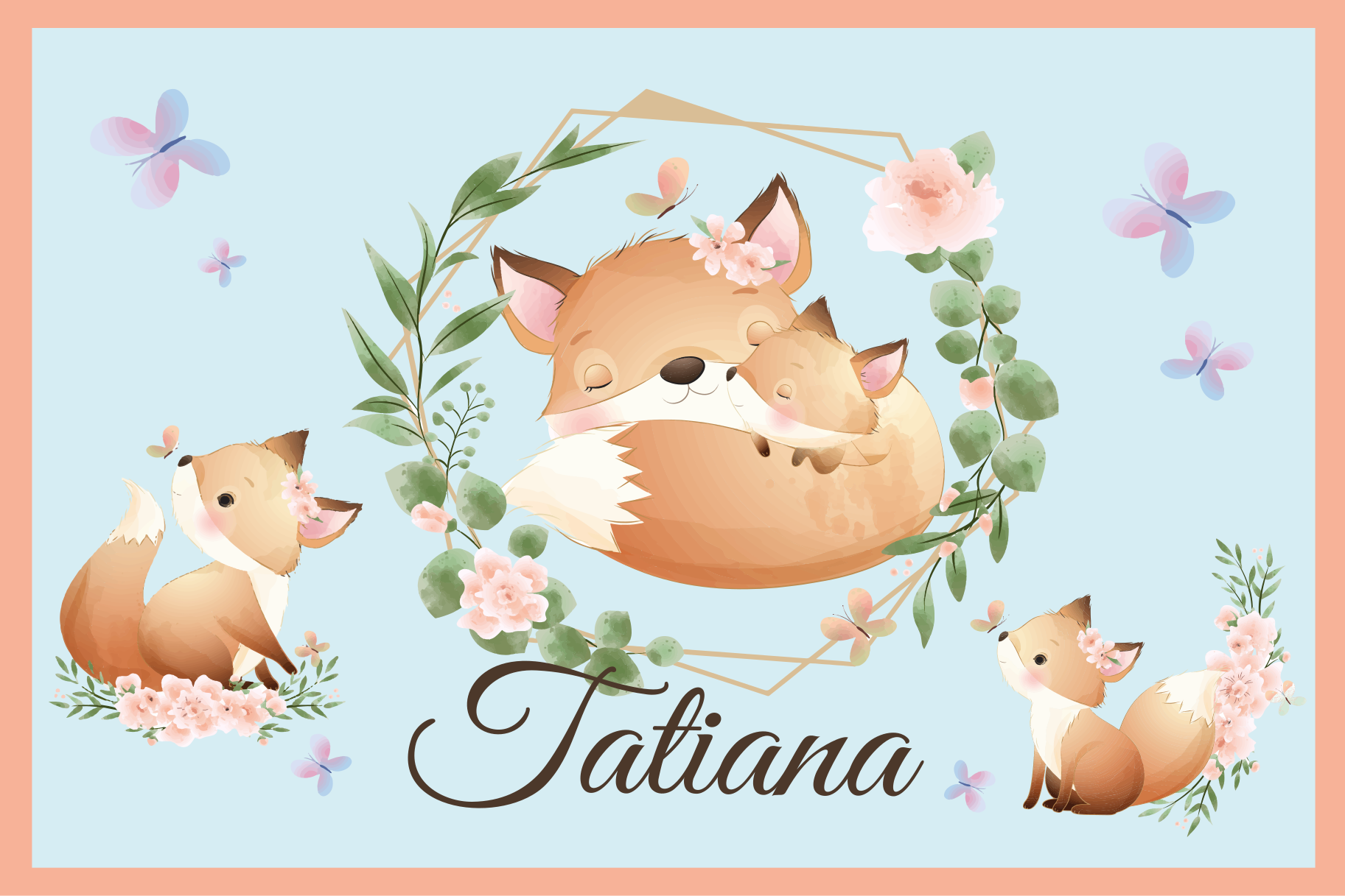 Children placemats cute fox family - TenStickers