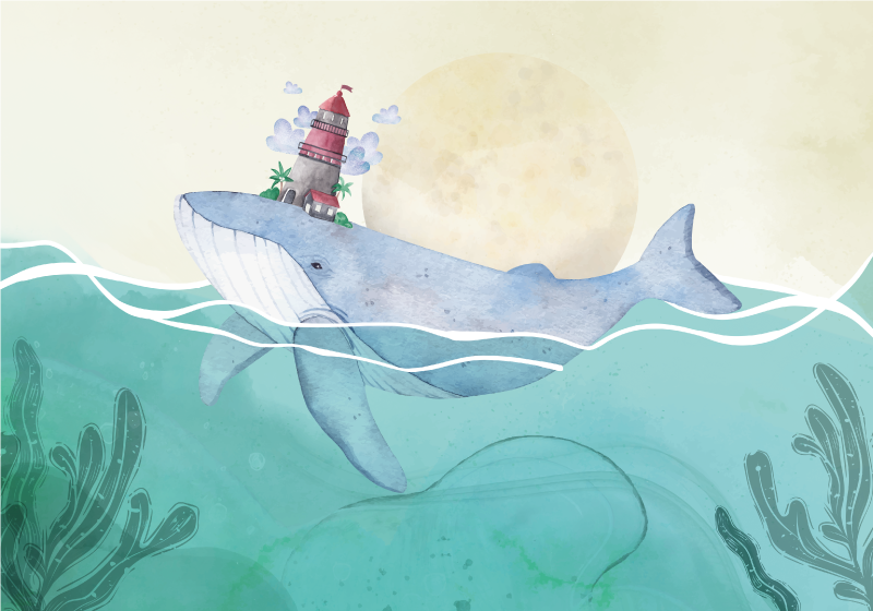 Children placemats whale with lighthouse design - TenStickers
