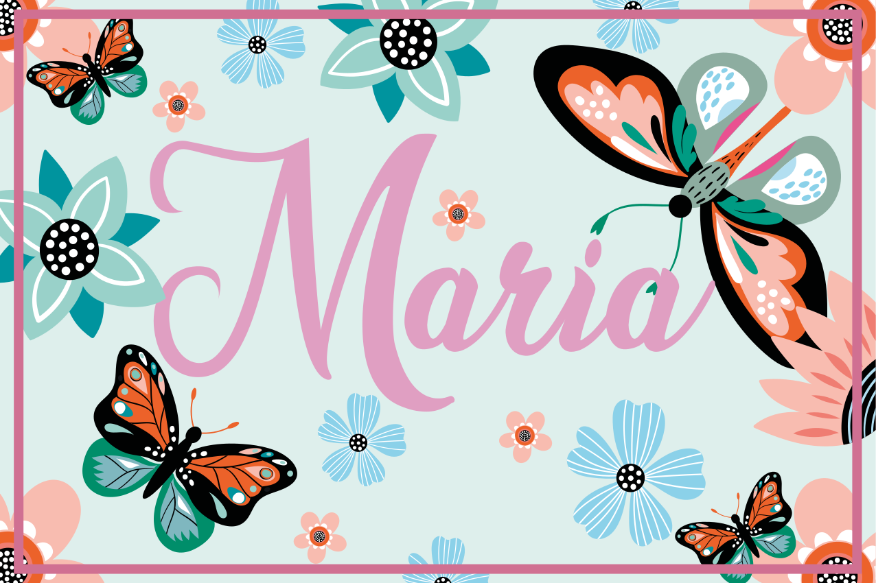 flower and butterflies with name rectangular placemats - TenStickers