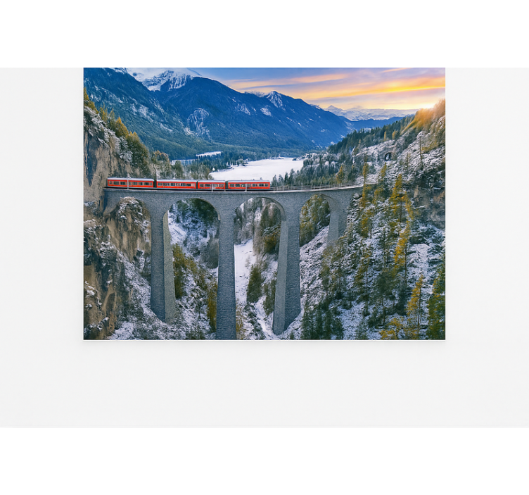 Swiss Train on Landwasser Viaduct wall mural mountain - TenStickers