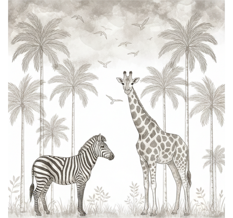 Nursery wall mural monochrome jungle design - TenStickers