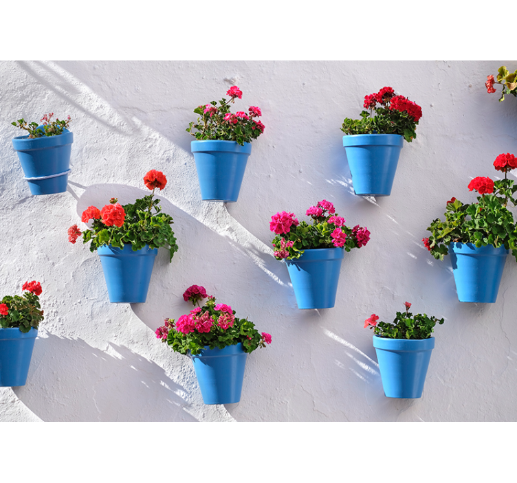 Blue flowerpots wall mural - TenStickers
