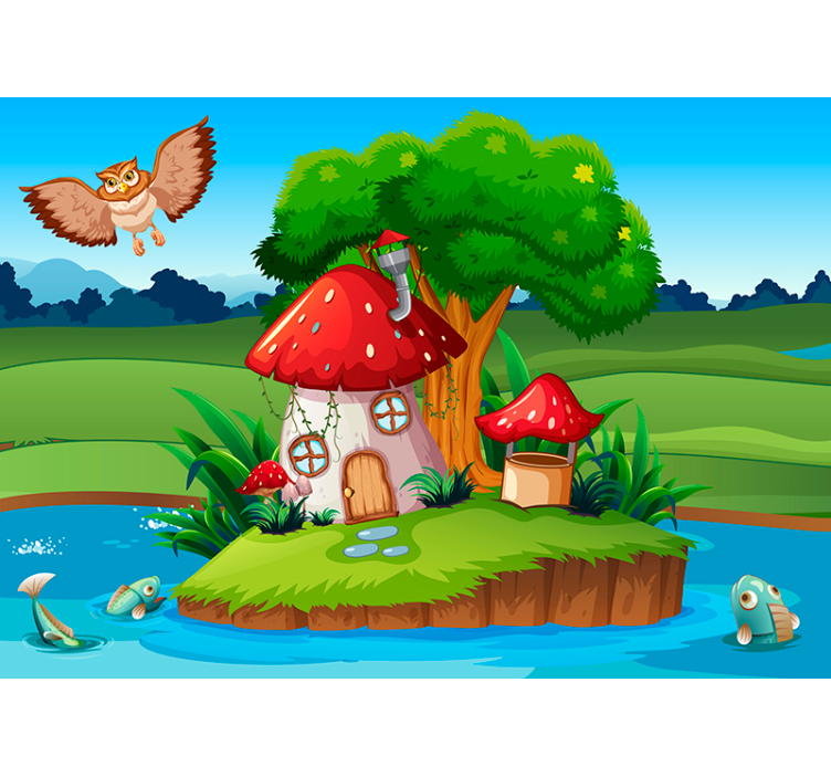 Enchanted Mushroom House childrens wall mural - TenStickers