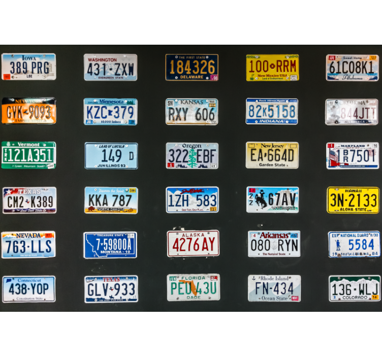 Wall mural vehicle colorful license plates design - TenStickers