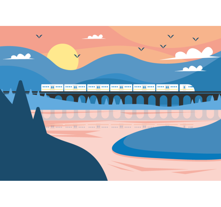 City wall mural train over bridge - TenStickers