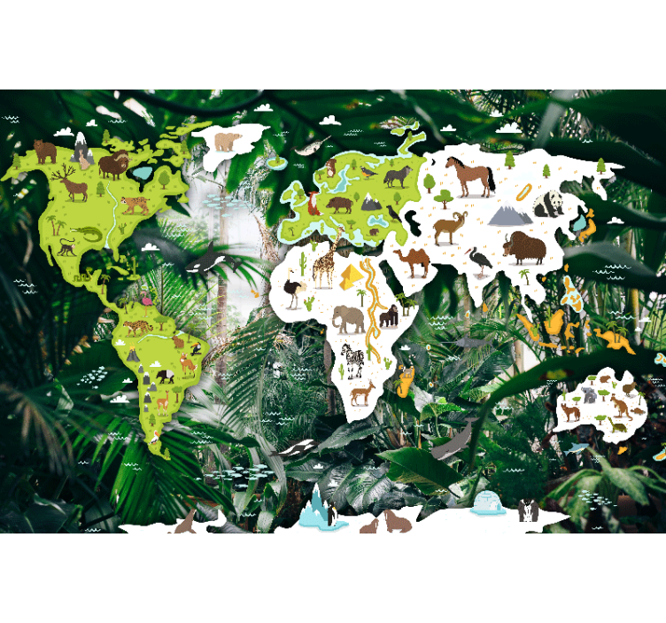 World map wallpaper animal world map - TenStickers