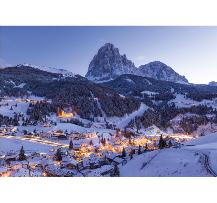 Snowy Mountain Village landscape wall mural - TenStickers