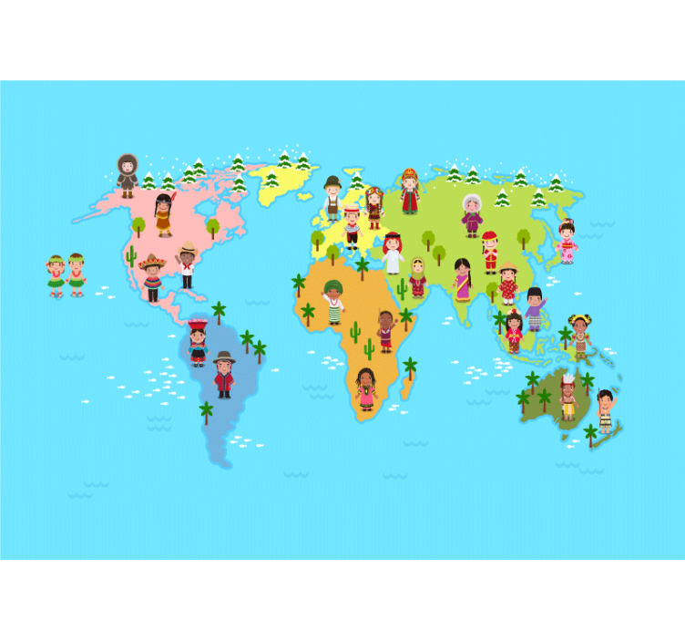 Cultural Map Characters world map wallpaper - TenStickers