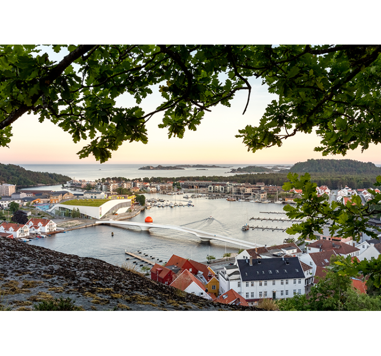 City wall mural charming coastal view - TenStickers