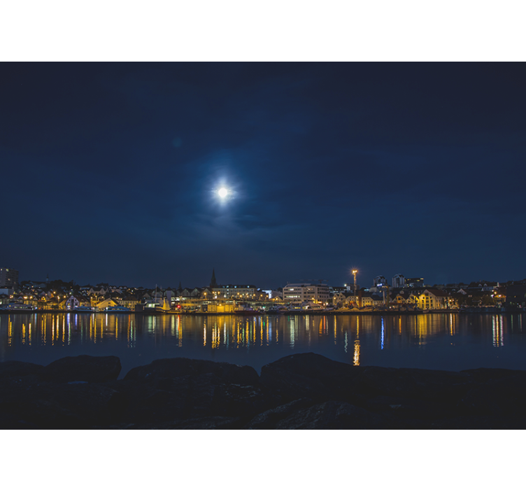 Moonlit Urban Echoes city wall mural - TenStickers