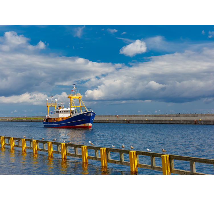 Fishing Boat Harbor under the sea wall mural - TenStickers