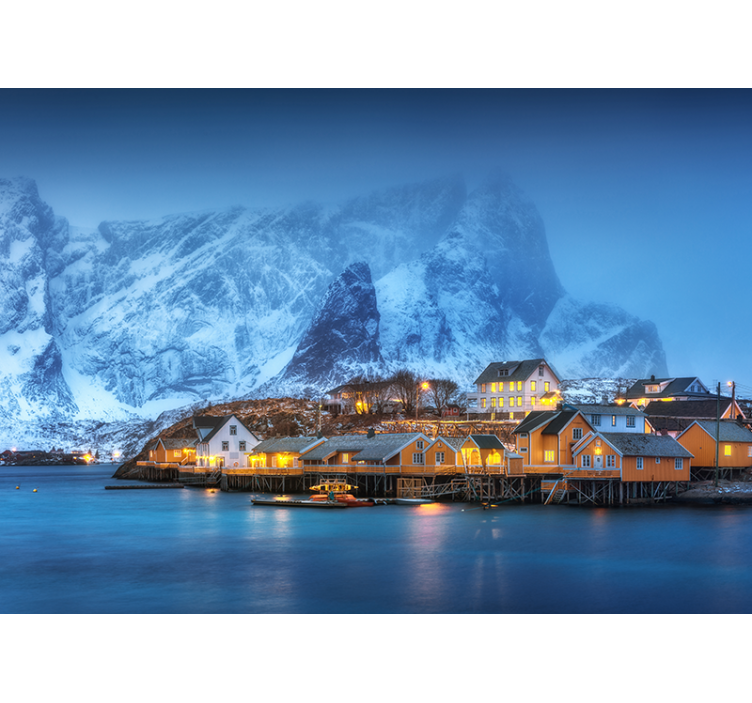Snowy coastal village landscape wall mural - TenStickers