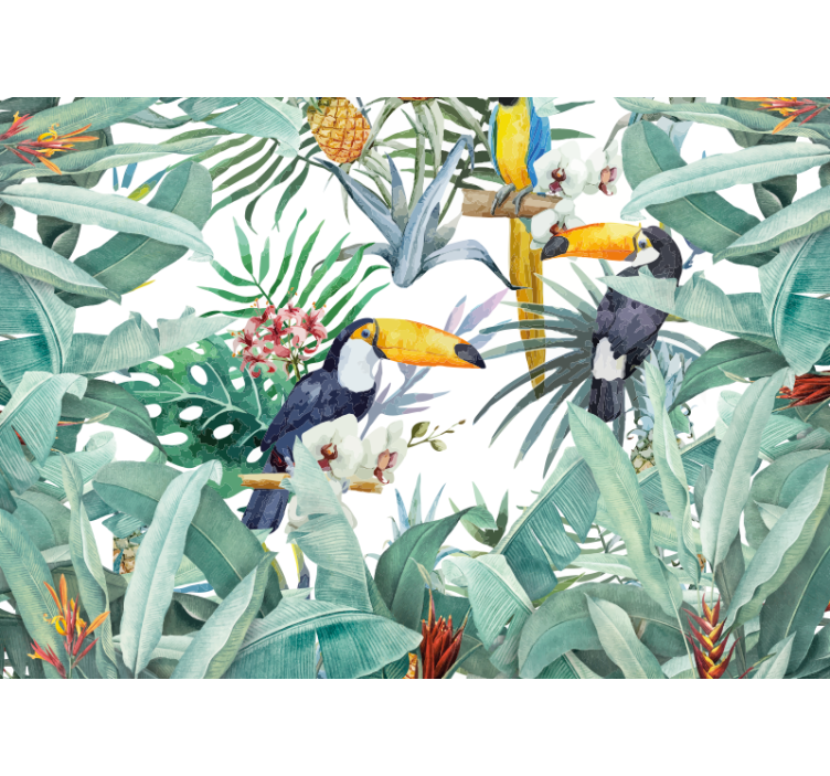 Animals wall mural toucans among foliage - TenStickers