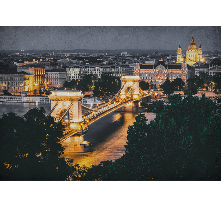 City wall mural chain bridge night view - TenStickers