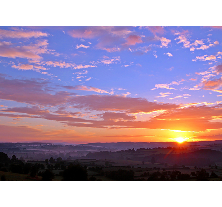 Landscape wall mural sunset over hills - TenStickers
