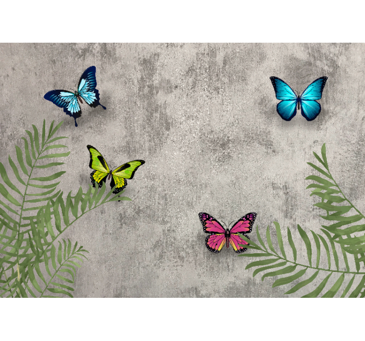 Flower wall mural butterflies and leaves design - TenStickers