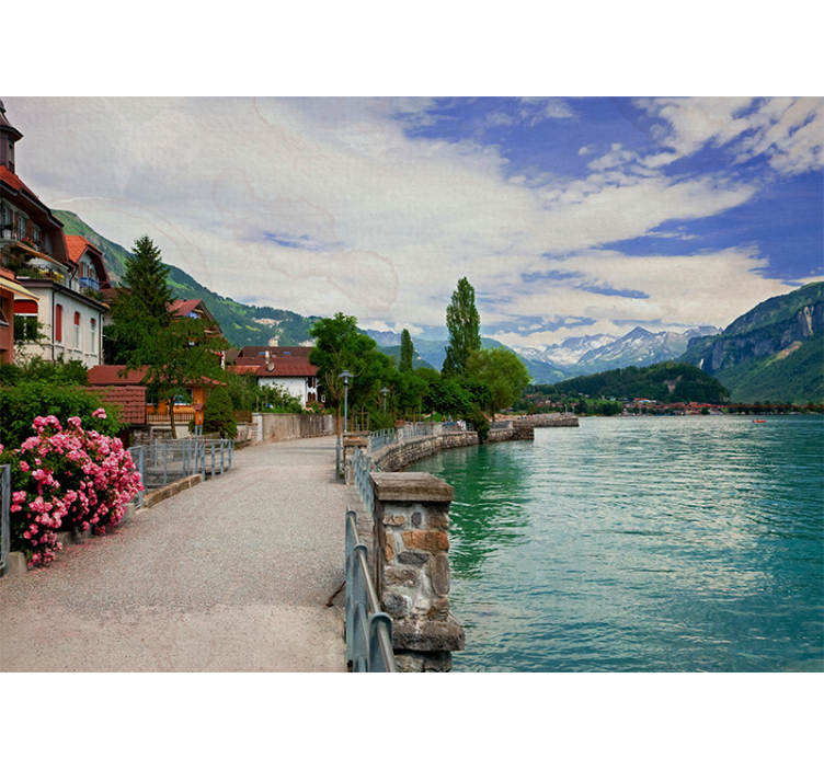 Landscape wall mural picturesque lakeside view - TenStickers
