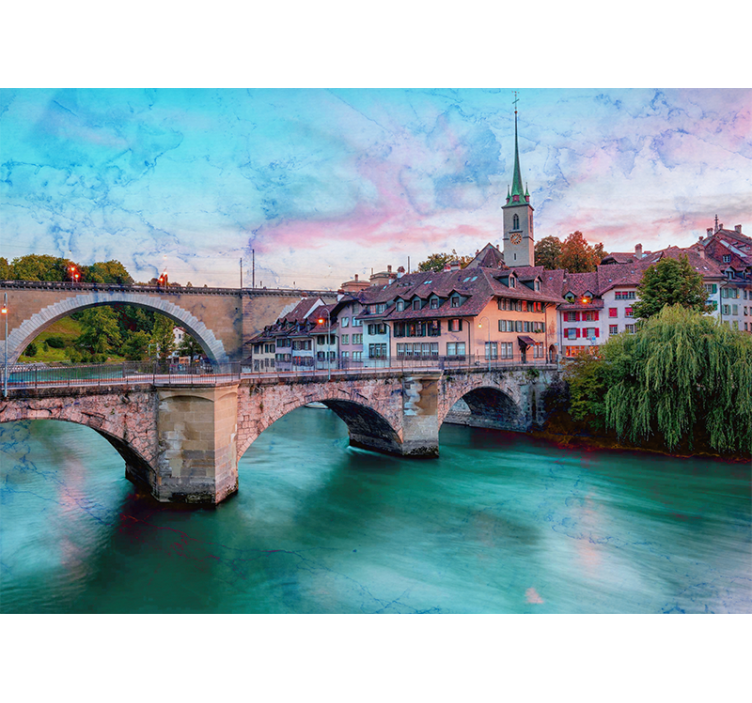 City wall mural bern bridge view - TenStickers