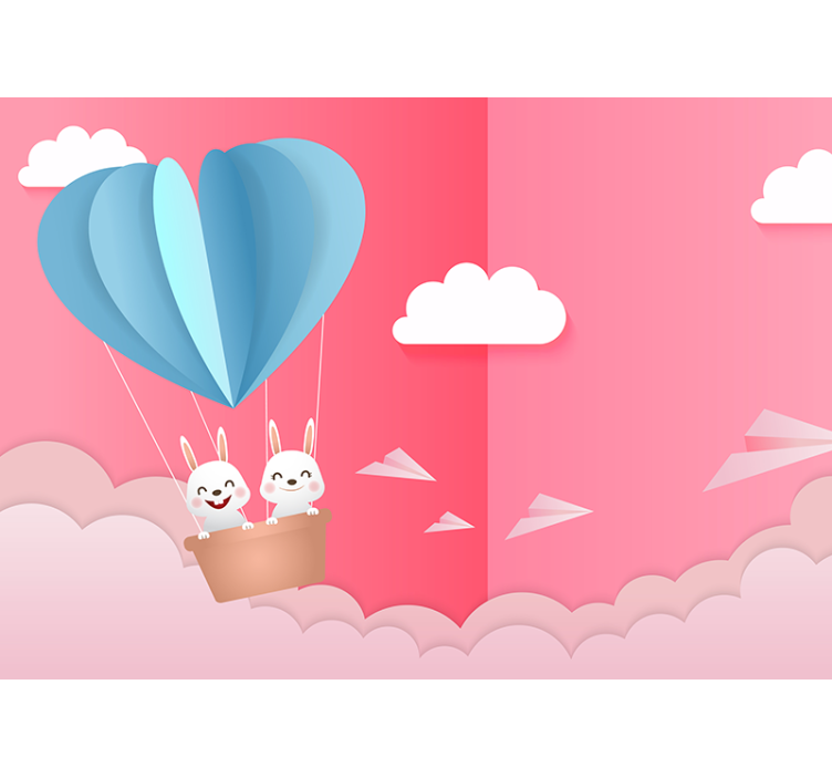 Romantic wall mural balloons and bunnies - TenStickers