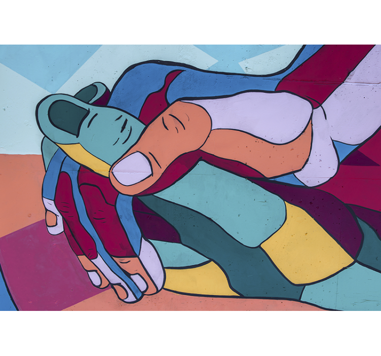 Romantic wall mural colorful hand embrace - TenStickers