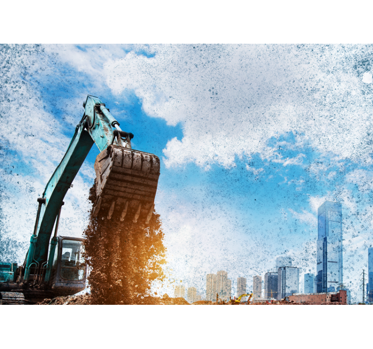 City wall mural construction machine action - TenStickers