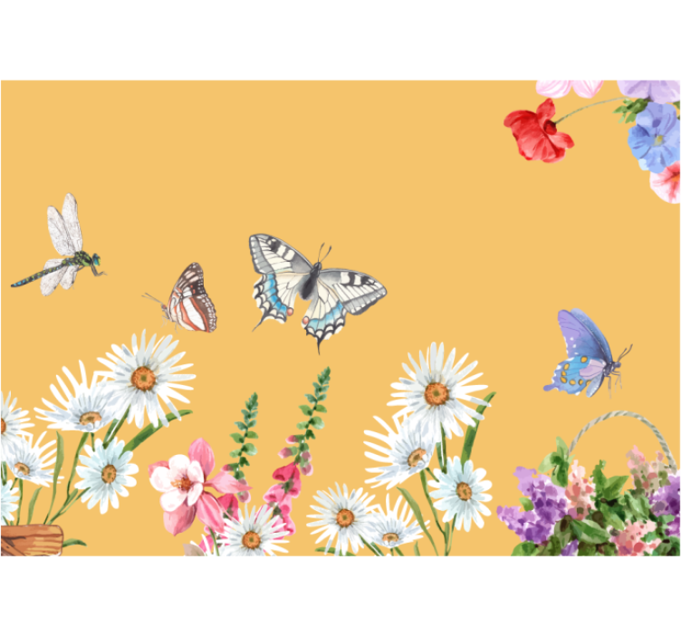 Flower wall mural butterfly floral scene - TenStickers