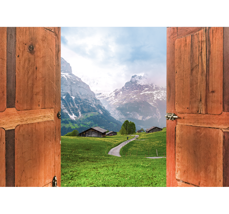 Landscape wall mural mountain view opening - TenStickers