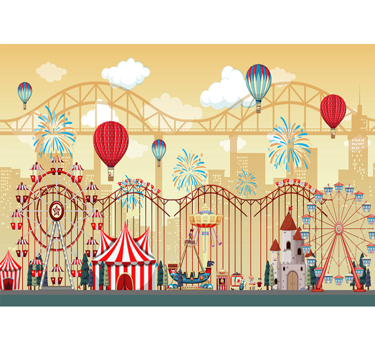City wall mural carnival city scene - TenStickers